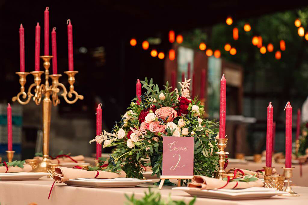 red, decorations, wedding reception, bright colors